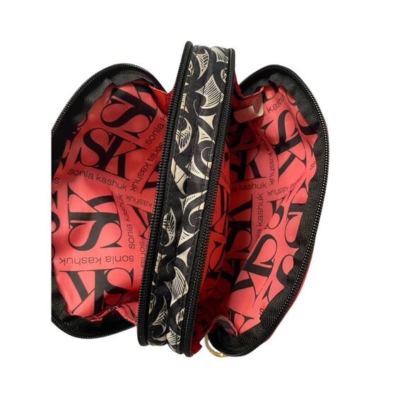 Sonia Kashuk Black White Pink Travel Makeup Bag Cosmetic Organizer Zip Case - Picture 3 of 14